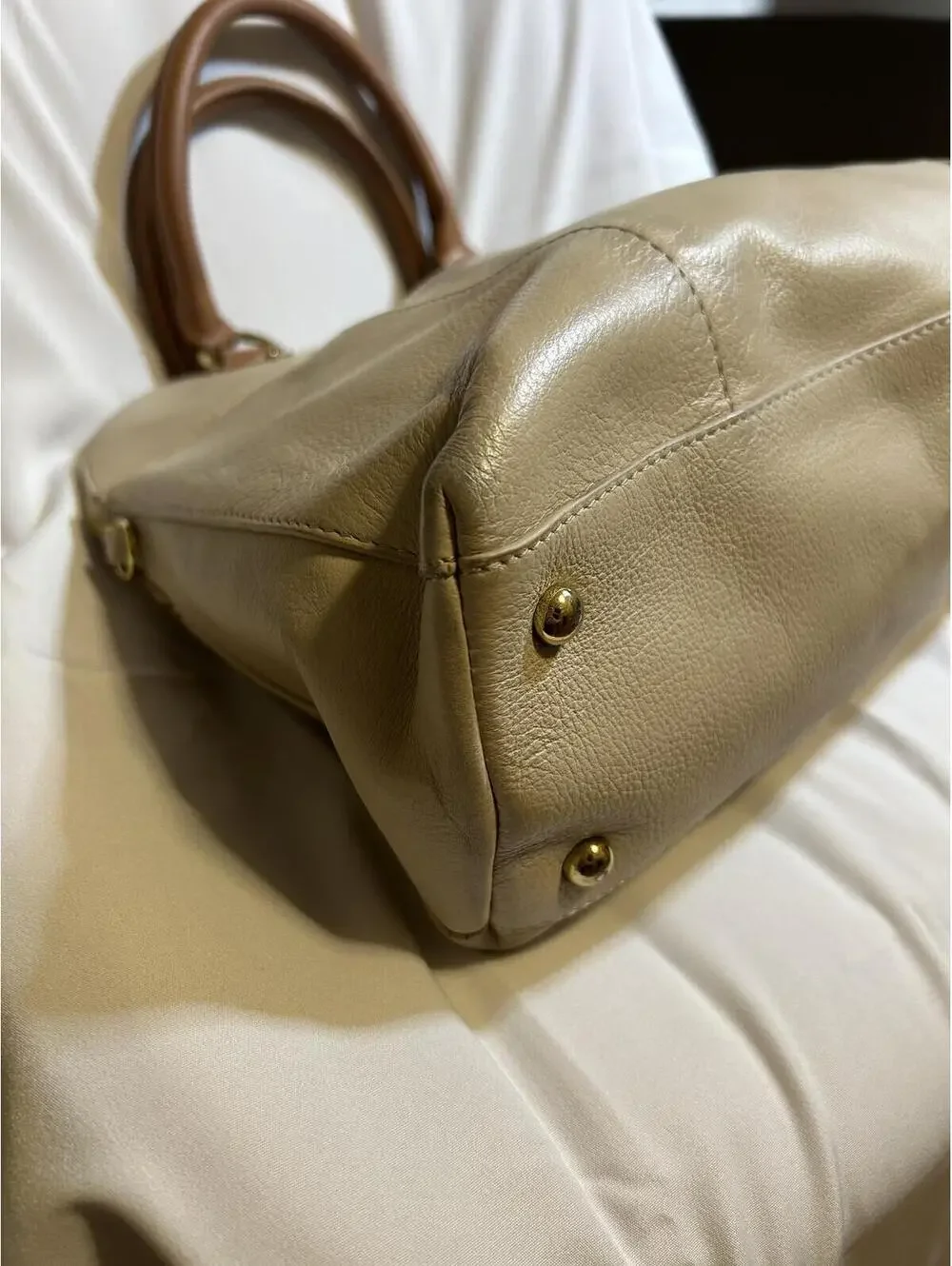 Emma Fox Leather Satchel Cream Tan‎ Turn Lock Top Handle Shoulder Bag